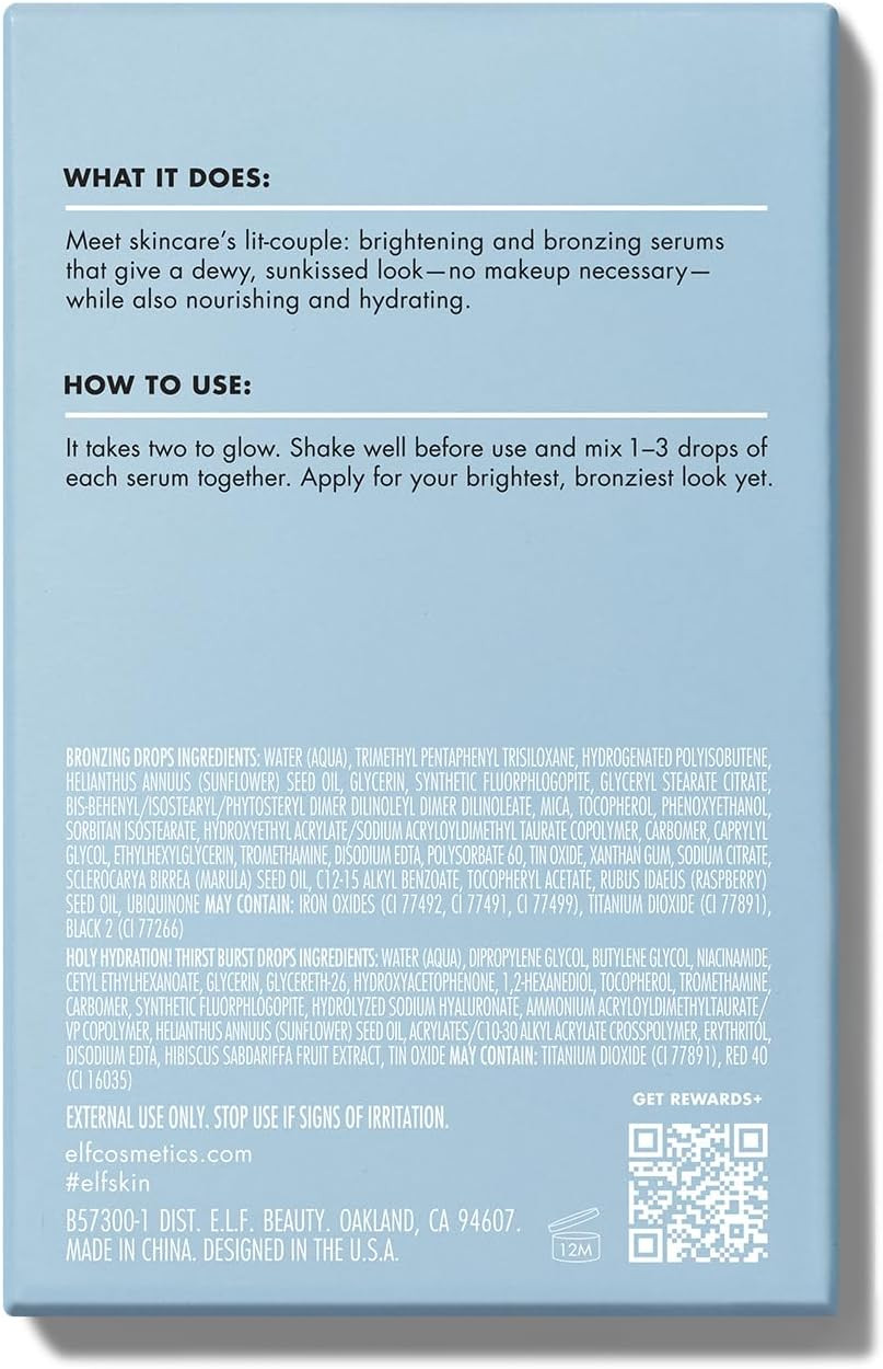 e.l.f. The Hottest Drops Duo, Holy Hydration! Thirst Burst Drops & Bronzing Drops, For Dewy, Glowy & Sun-Kissed Finish, With Hyaluronic Acid & 5% Niacinamide, Vegan & Cruelty-Free, Travel-Size