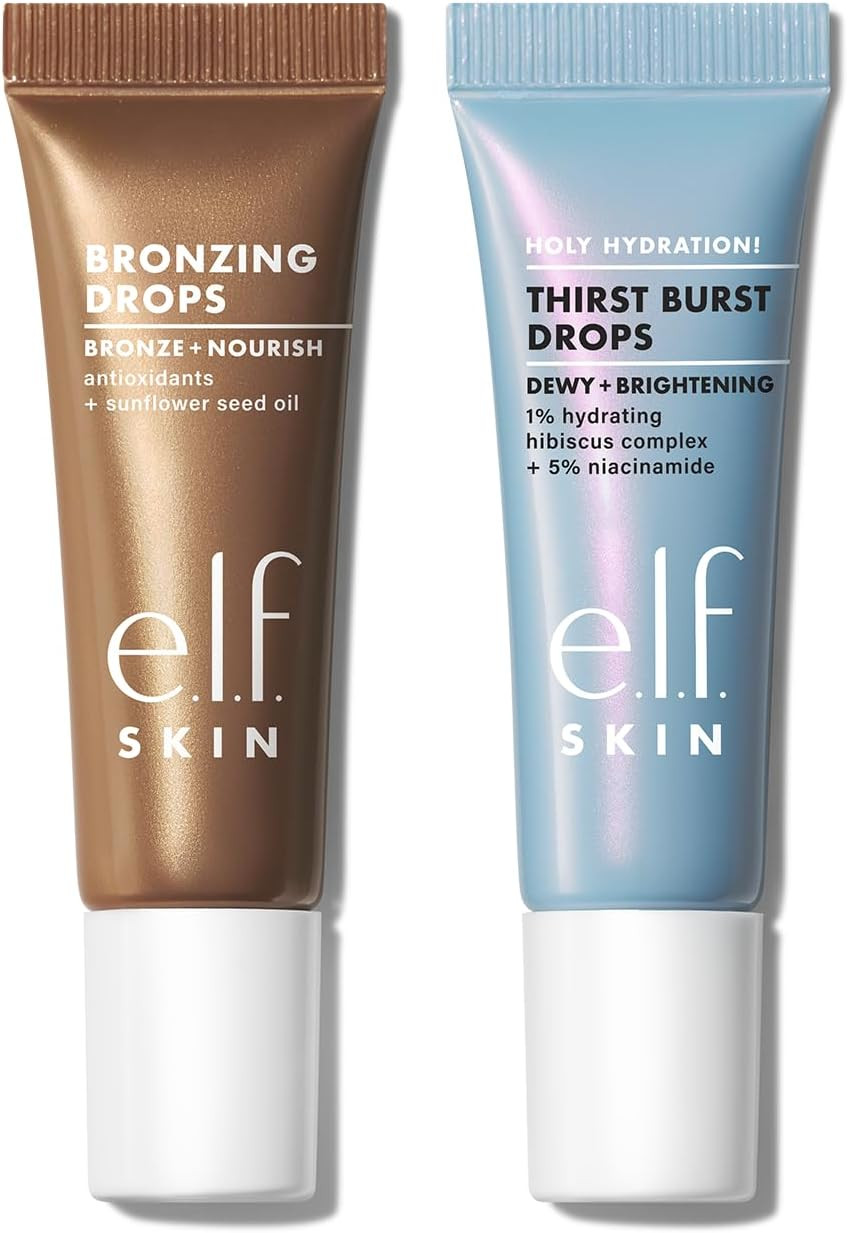 e.l.f. The Hottest Drops Duo, Holy Hydration! Thirst Burst Drops & Bronzing Drops, For Dewy, Glowy & Sun-Kissed Finish, With Hyaluronic Acid & 5% Niacinamide, Vegan & Cruelty-Free, Travel-Size