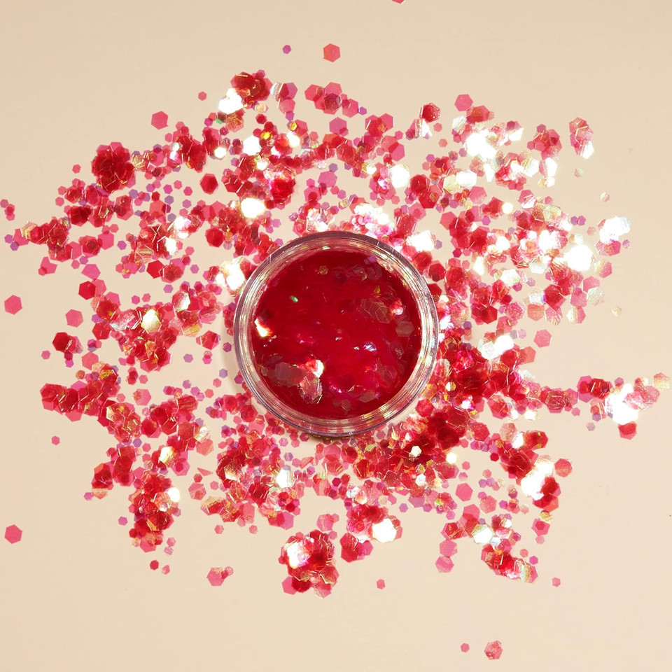 Iridescent Chunky Glitter by Moon Glitter - Set of 6 Colours + Fix Gel - Cosmetic Festival Makeup Glitter for Face, Body, Nails, Hair, Lips - 3g Iridescent Chunky Glitter by Moon Glitter - Set of 6 Colours + Fix Gel - Cosmetic Festival Makeup Glitter for Face, Body, Nails, Hair, Lips - 3g