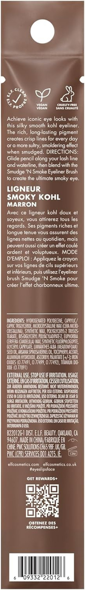 e.l.f. Smoky Kohl Eyeliner, Eye Pencil for Creating Long-Lasting, Bold, High-Pigment Makeup Looks, Vegan & Cruelty-Free, French Roast e.l.f. Smoky Kohl Eyeliner, Eye Pencil for Creating Long-Lasting, Bold, High-Pigment Makeup Looks, Vegan & Cruelty-Free, French Roast