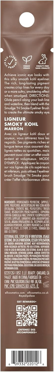 e.l.f. Smoky Kohl Eyeliner, Eye Pencil for Creating Long-Lasting, Bold, High-Pigment Makeup Looks, Vegan & Cruelty-Free, Smoke Signal