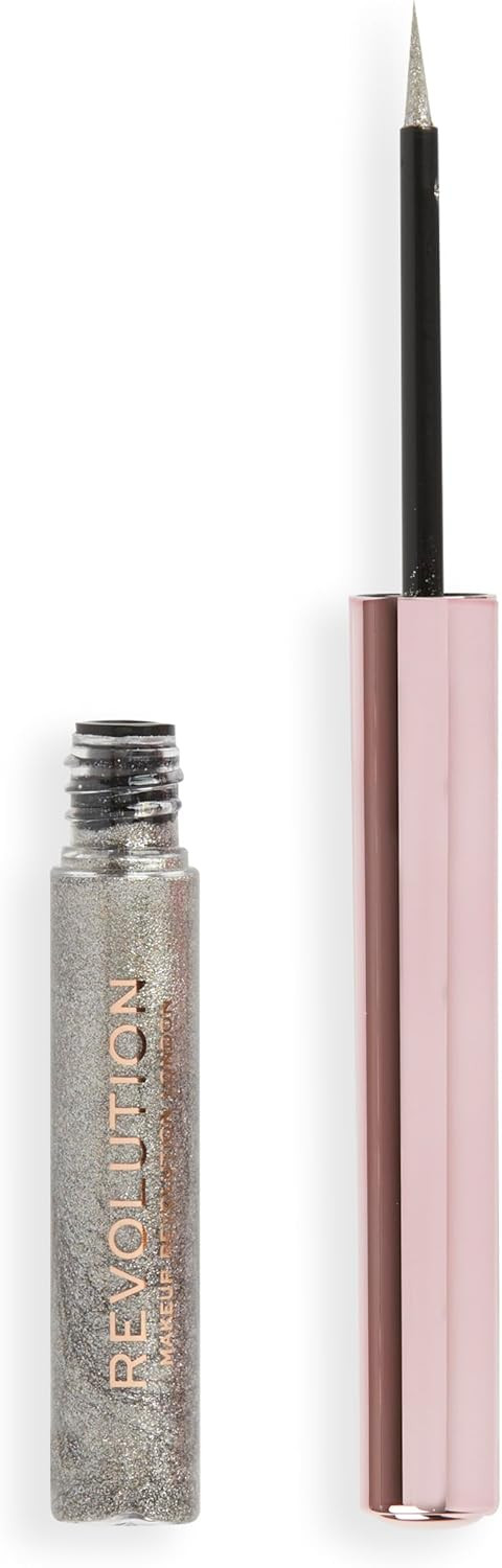 Makeup Revolution, Super Flick Liquid Eyeliner, Highly Pigmented, Silver, 2.4 ml