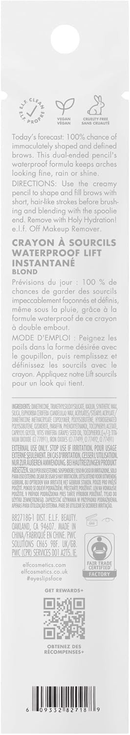 e.l.f. Instant Lift Waterproof Brow Pencil, Long-Lasting Eyebrow Pencil For Grooming & Shaping Brows, Vegan & Cruelty-Free, Taupe