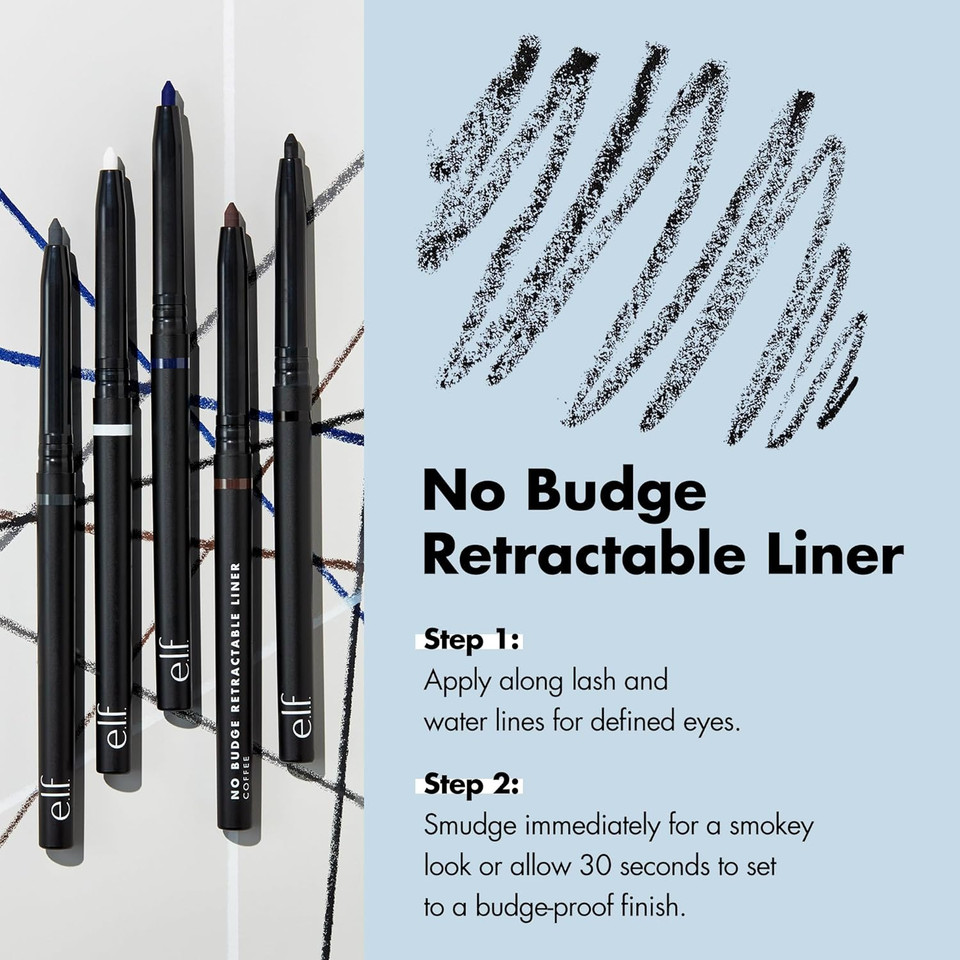 e.l.f. No Budge Retractable Eyeliner, Smudge-Proof Eye Makeup, Ultra Pigmented, Long Lasting Formula, Black