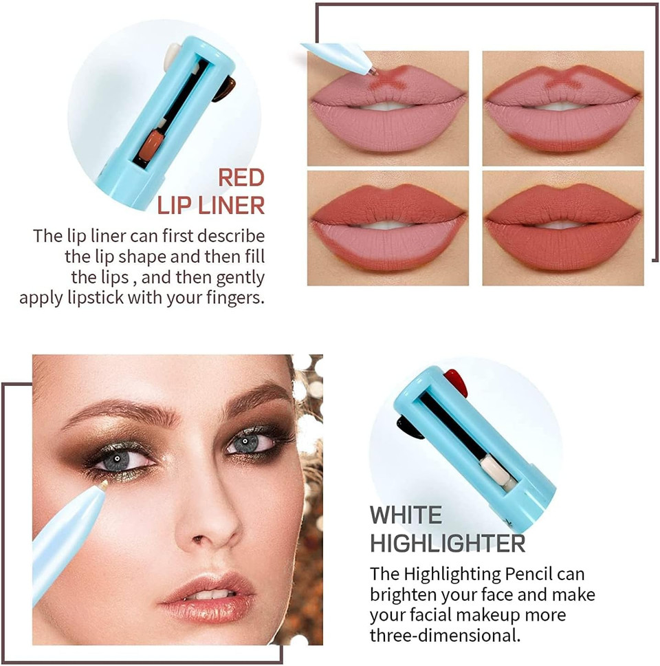 Beauty Searcher 4-in-1 Makeup Pen, Eye Liner, Brow Liner, Lip Liner, & Highlighter Pen, Waterproof All in One Makeup Pen Eye Long-Lasting 4 Color Multi-function Makeup Beauty Pencil
