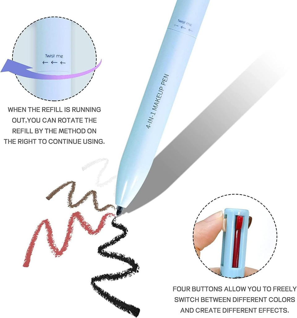 Beauty Searcher 4-in-1 Makeup Pen, Eye Liner, Brow Liner, Lip Liner, & Highlighter Pen, Waterproof All in One Makeup Pen Eye Long-Lasting 4 Color Multi-function Makeup Beauty Pencil