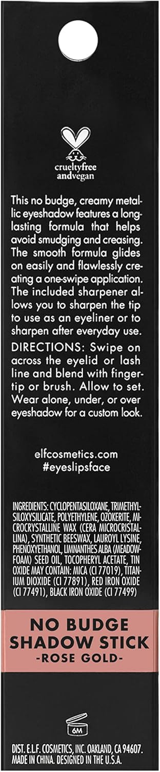 e.l.f. No Budge Shadow Stick, Longwear, Smudge-Proof Metallic Eyeshadow, Magnetic Pull, 0.056 Oz (1.6g)