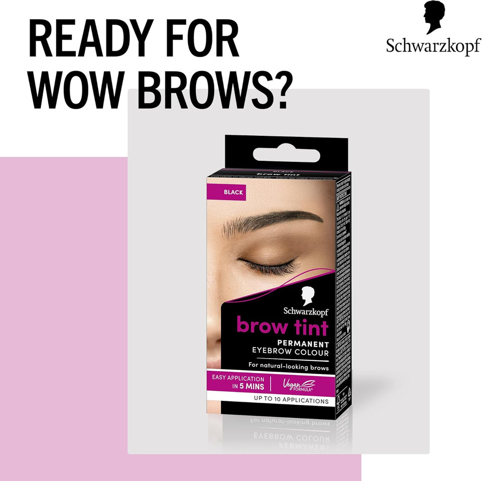 Schwarzkopf Brow Tint Professional formula Eyebrow Dye Brow Tinting Kit with Gentle Permanent Colour - Black - Packaging may Vary