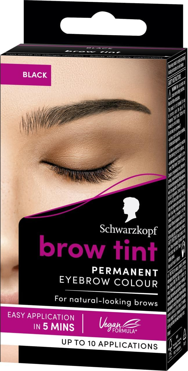 Schwarzkopf Brow Tint Professional formula Eyebrow Dye Brow Tinting Kit with Gentle Permanent Colour - Black - Packaging may Vary