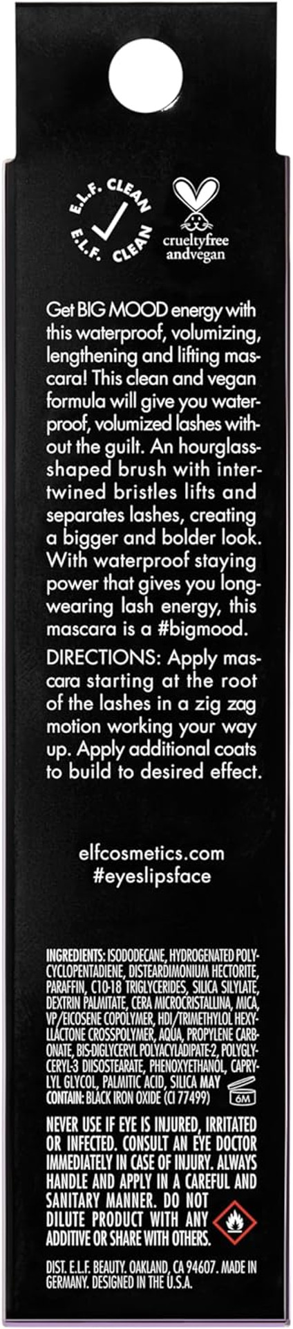 e.l.f. Big Mood Mega Volume & Lifting Waterproof Mascara, Bold Volume & Lift, Creates Long-Lasting Voluminous Lashes, Black, 1.1 Oz (10mL) e.l.f. Big Mood Mega Volume & Lifting Waterproof Mascara, Bold Volume & Lift, Creates Long-Lasting Voluminous Lashes, Black, 1.1 Oz (10mL)