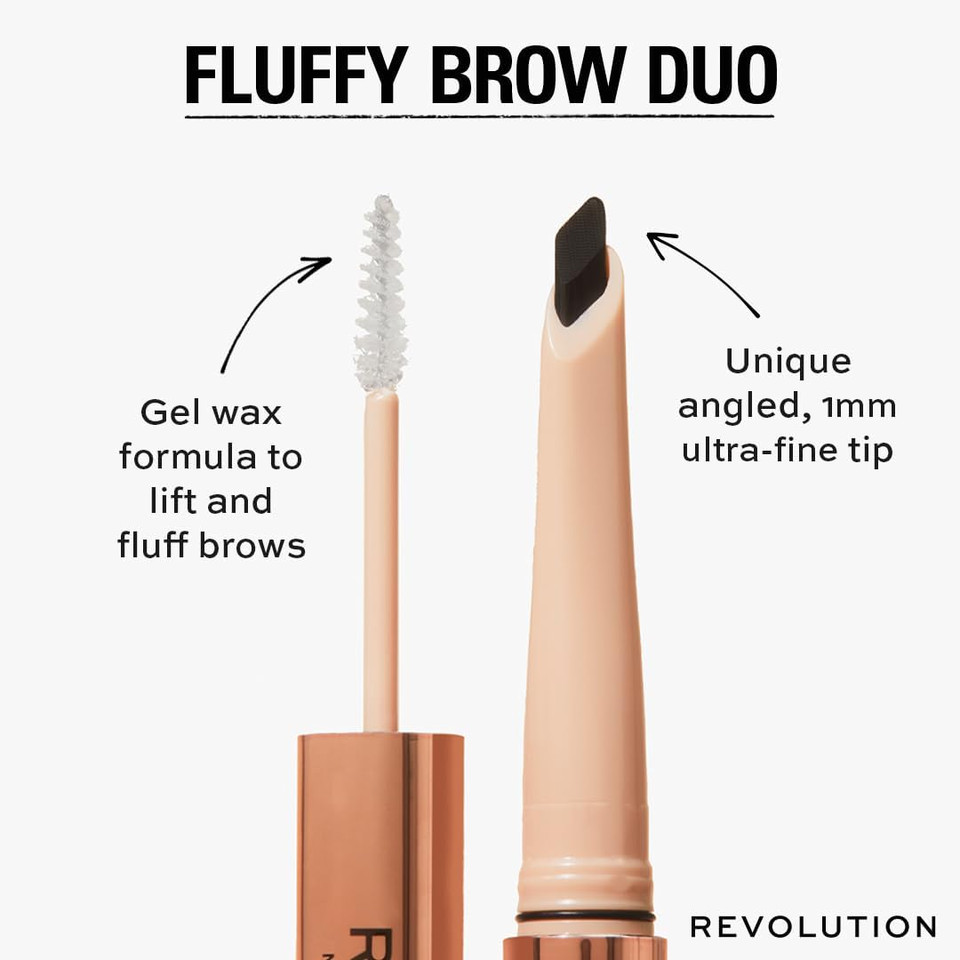 Makeup Revolution, Fluffy Brow Filter Duo, Brow Pencil & Eyebrow Gel, Available in 5 Shades, Dark Brown, 1pc Makeup Revolution, Fluffy Brow Filter Duo, Brow Pencil & Eyebrow Gel, Available in 5 Shades, Dark Brown, 1pc