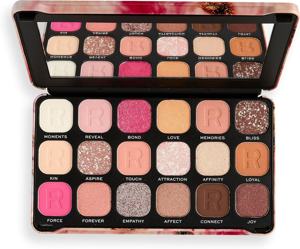 Revolution Beauty, Forever Flawless Eyeshadow Palette, 18 Pigmented Shades, Neutral & Pink Pressed Powder Mattes, Shimmers, Glitters, Affinity Revolution Beauty, Forever Flawless Eyeshadow Palette, 18 Pigmented Shades, Neutral & Pink Pressed Powder Mattes, Shimmers, Glitters, Affinity