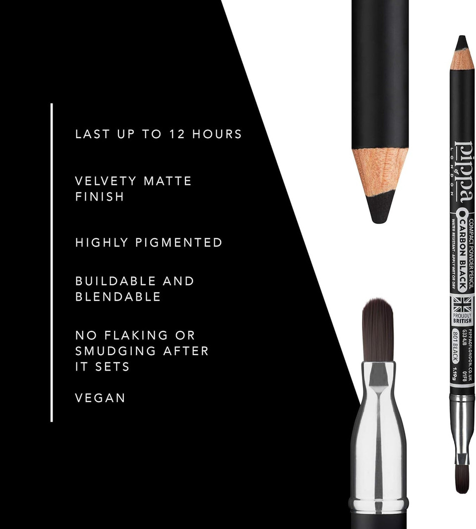 Pippa of London Black Thunder Velvet Soft Powderliner Long Lasting Black Eyeliner Pencil & Eyeliner Brush Combination - Soft Finish Eye Pencil Liner - Water Resistant Eyeliner with Blending Brush Pippa of London Black Thunder Velvet Soft Powderliner Long Lasting Black Eyeliner Pencil & Eyeliner Brush Combination - Soft Finish Eye Pencil Liner - Water Resistant Eyeliner with Blending Brush