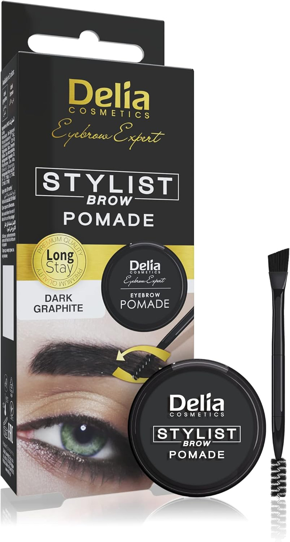 Delia Cosmetics - Brow Pomade - DARK BROWN - Eyebrow Expert Stylist - Perfect Colour & Shape - Easy to Use - Styling & Care - Brush Included Delia Cosmetics - Brow Pomade - DARK BROWN - Eyebrow Expert Stylist - Perfect Colour & Shape - Easy to Use - Styling & Care - Brush Included