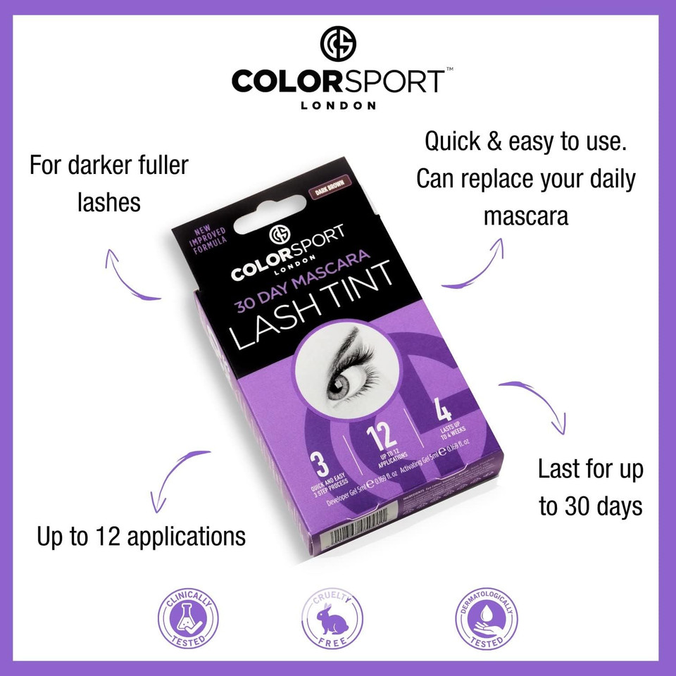 Colorsport 30 Day Mascara Lash Tint  Black Eyelash Tint Kit for Darker, Fuller Lashes | Waterproof, Smudge-Proof, Long-Lasting | Easy At-Home Lash Dye Kit | Up to 12 Applications Colorsport 30 Day Mascara Lash Tint  Black Eyelash Tint Kit for Darker, Fuller Lashes | Waterproof, Smudge-Proof, Long-Lasting | Easy At-Home Lash Dye Kit | Up to 12 Applications