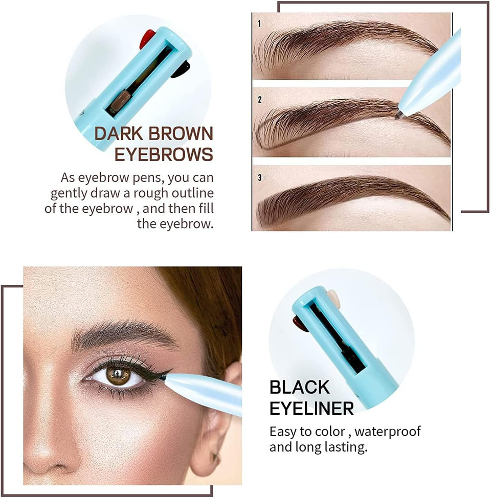 Beauty Searcher 4-in-1 Makeup Pen, Eye Liner, Brow Liner, Lip Liner, & Highlighter Pen, Waterproof All in One Makeup Pen Eye Long-Lasting 4 Color Multi-function Makeup Beauty Pencil (Blue), 1.0 gram