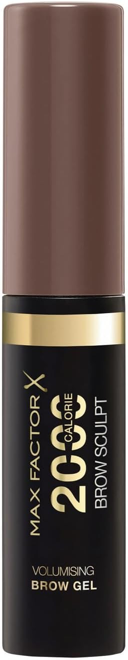 Max Factor 2000 Calorie Volumising Brow Sculpt Gel, Long-Lasting, Plumped & Fuller-Looking Brows, Waterproof, Smudge-Proof, Shapes & Intensifies, 002 Soft Brown, 4.5ml