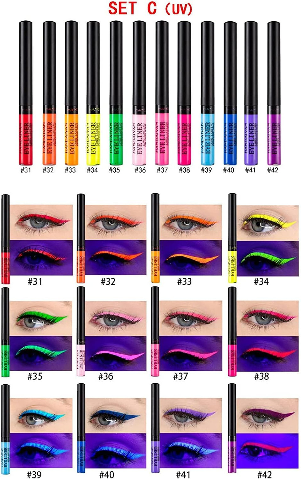 12 Colors Liquid Eyeliner Set, Colorful Matte Liquid Eyeliners Waterproof Highly Pigmented Long Lasting Eye Liners Makeup Luminous Eye Liner Pencil Cosmetics # C