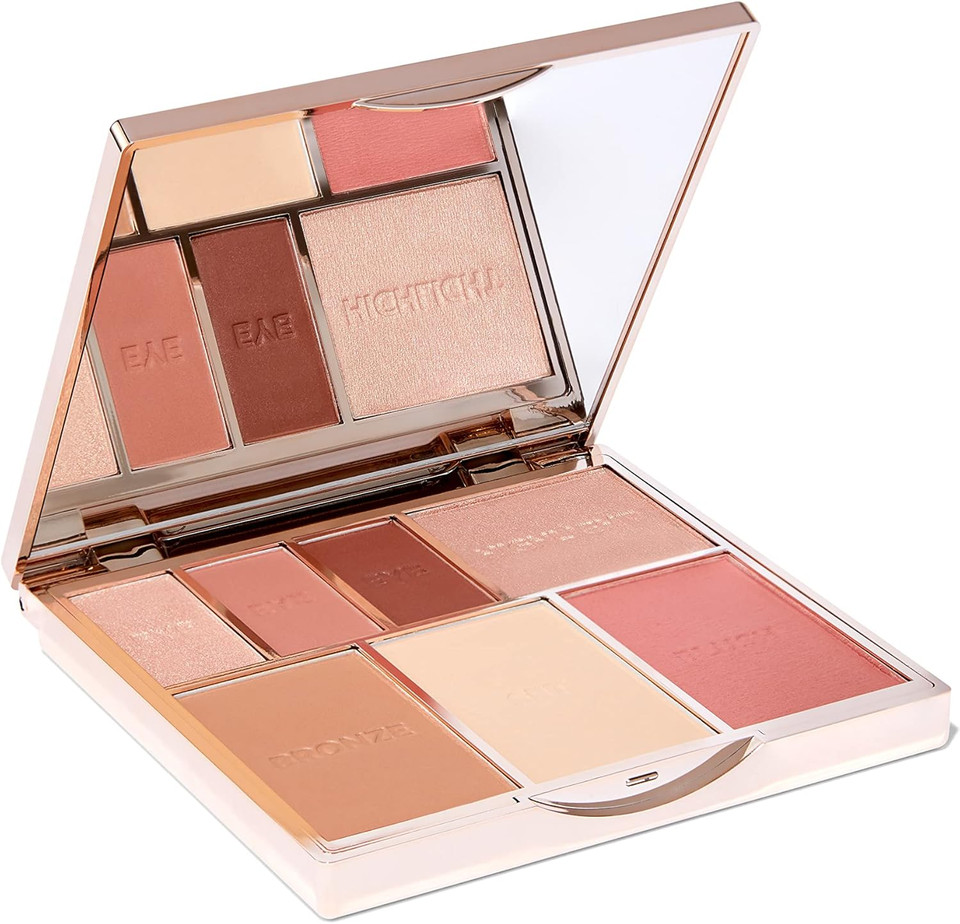 Bare Basics Face & Eye Palette from Sculpted by Aimee (Peony) - Travel-Friendly, Nude Look Eyeshadow, Highlight, Bronzer, Blush & Setting Powder
