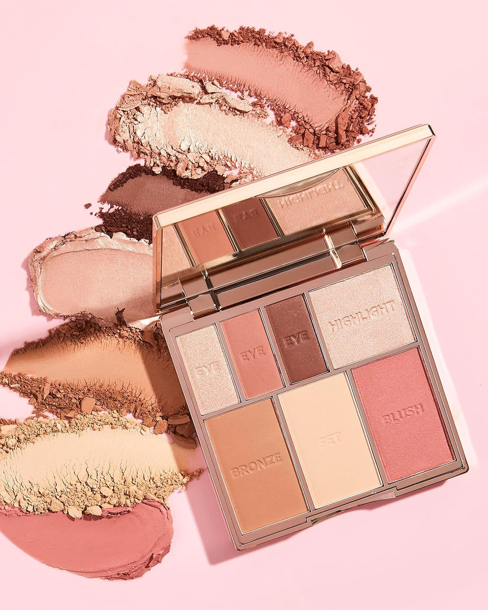 Bare Basics Face & Eye Palette from Sculpted by Aimee (Peony) - Travel-Friendly, Nude Look Eyeshadow, Highlight, Bronzer, Blush & Setting Powder