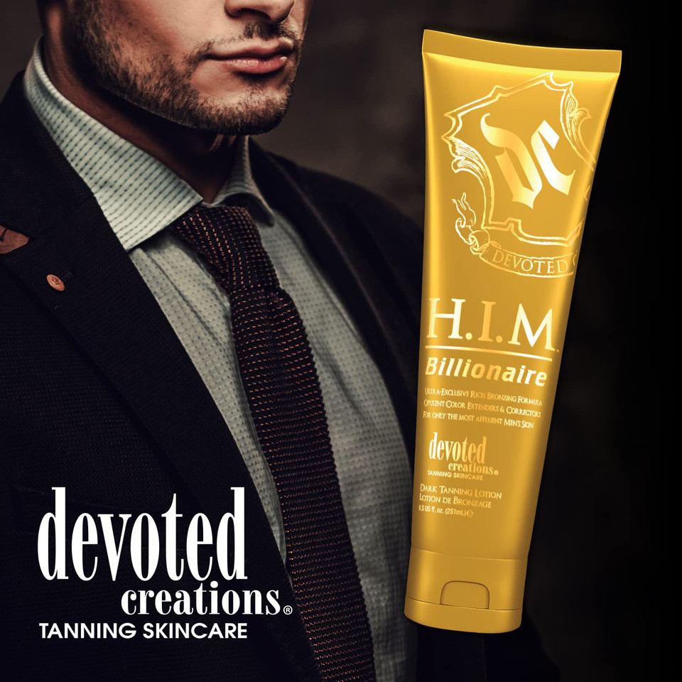 Devoted Creations H.I.M Billionaire Dark Tanning Lotion  Ultra-Exclusive Rich Bronzing Formula With Opulent Color Extenders And Correctors  8.5 Oz