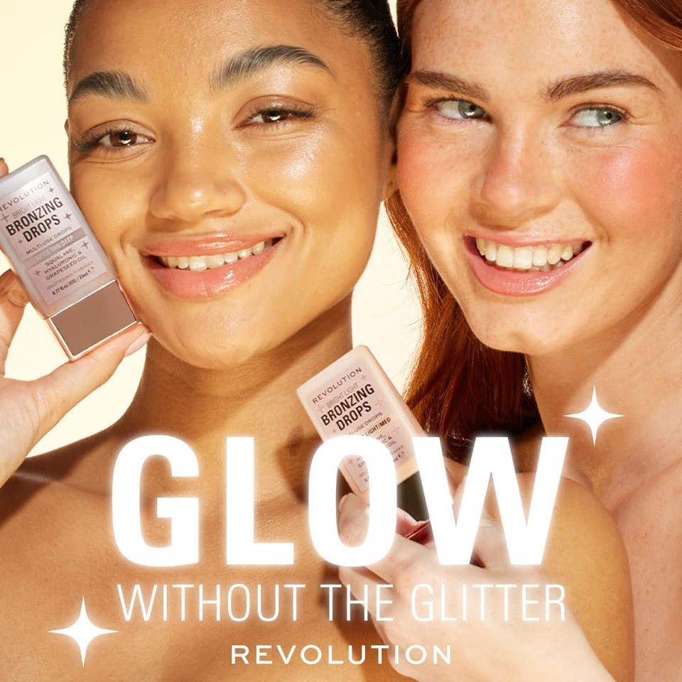 Makeup Revolution, Bright Light Glow Highlighter Drops, Illuminating Finish, Golden Star Dew, 23ml