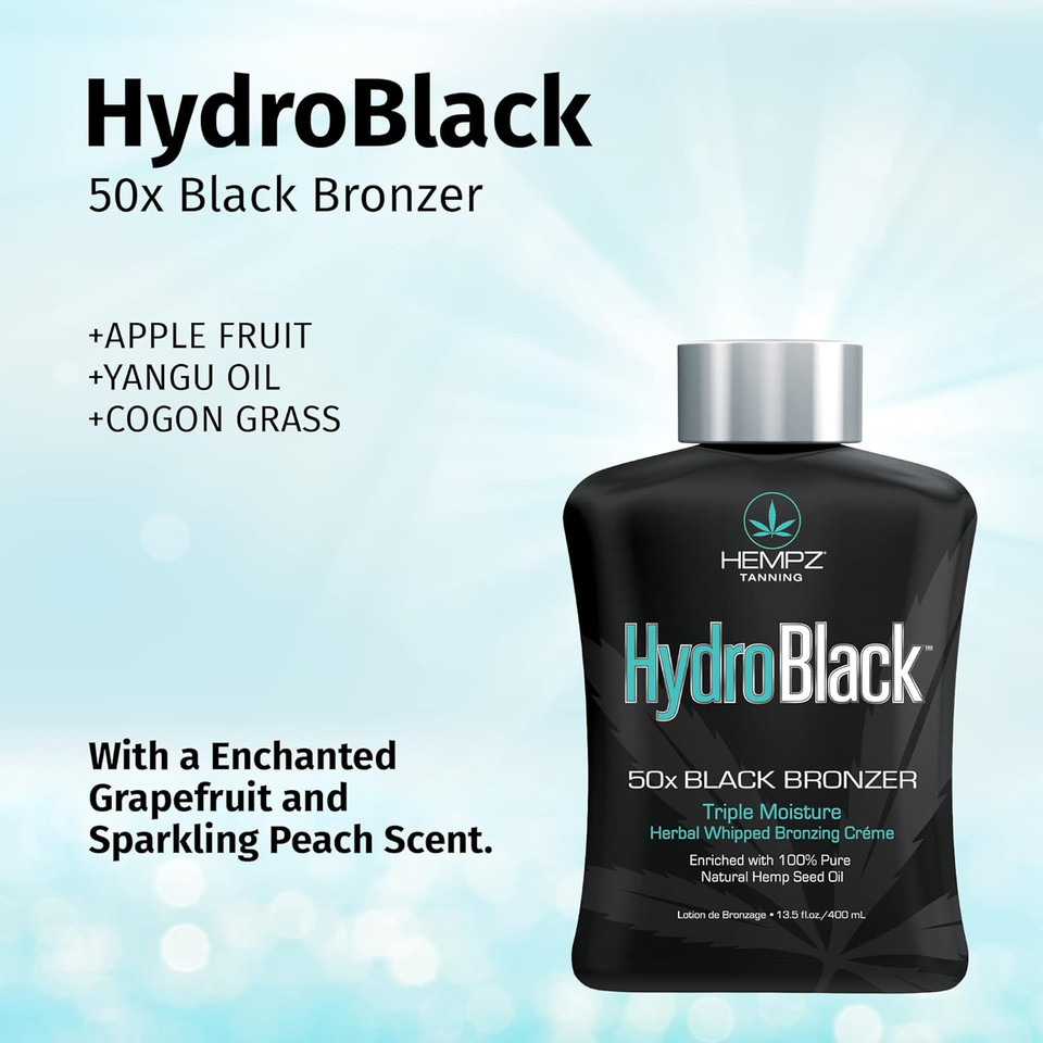 Hempz Hydroblack 50X Black Bronzer - Herbal Moisturizing Self Tanning Lotion For Tanning Beds, Beach, Sun 13.5 Fl Oz