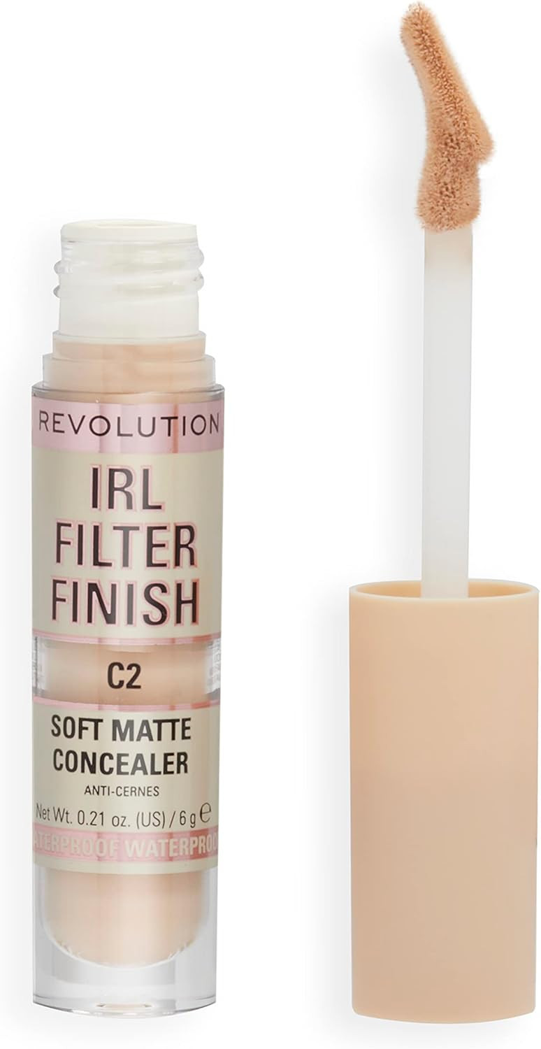 Makeup Revolution IRL Filter Finish Concealer, Medium to Full Coverage, Matte Finish, C2, Fair Skin Tones, 6g