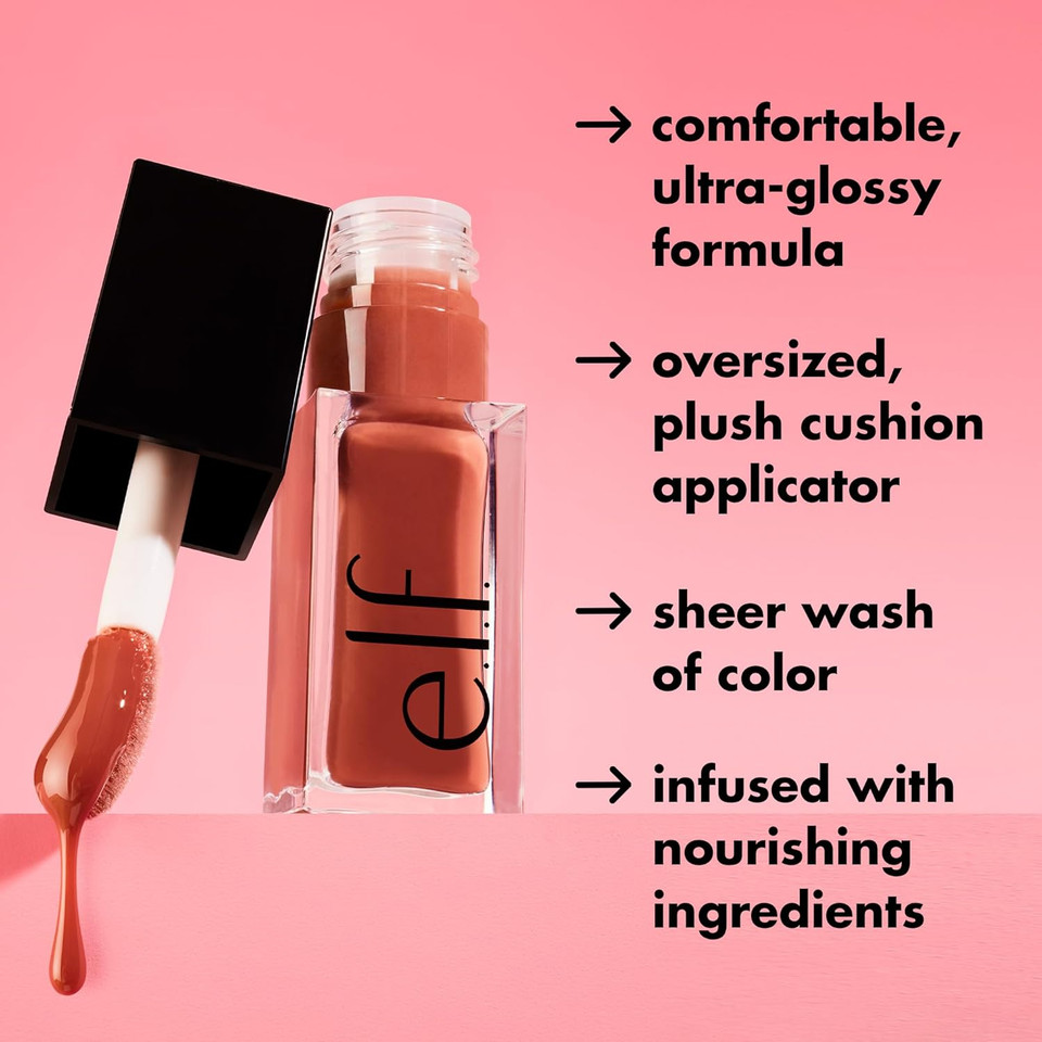 E.L.F. Glow Reviver Lip Oil, Nourishing Tinted Lip Oil For A High-Shine Finish, Infused With Jojoba Oil, Vegan & Cruelty-Free, It'S Giving Guava