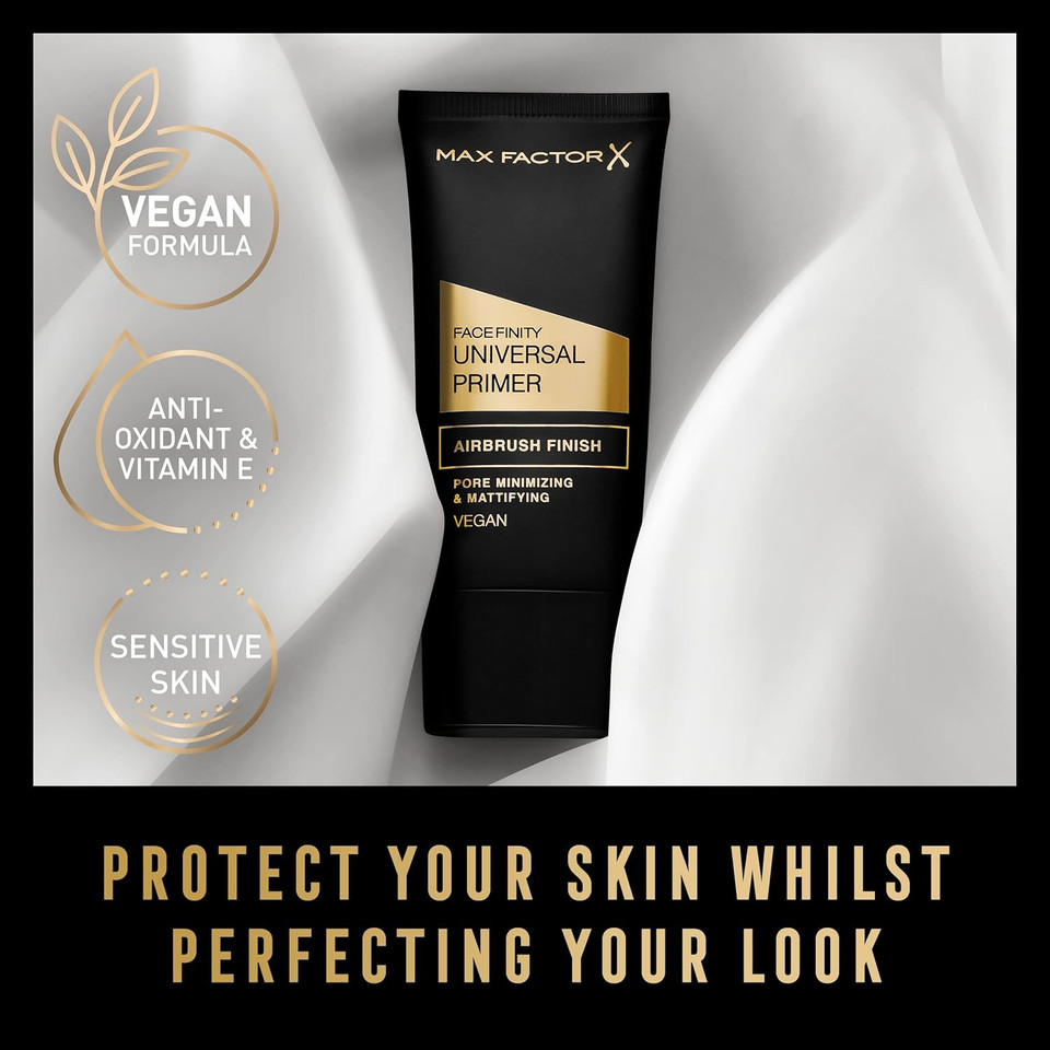Max Factor Facefinity Universal Primer, Pore Mattifying & Minimising, Long-Lasting, Airbrush finish, Ultra-Lightweight, Silky Formula, Protects Skin, Antioxidants & Vitamin E, Vegan, Universal, 30ml
