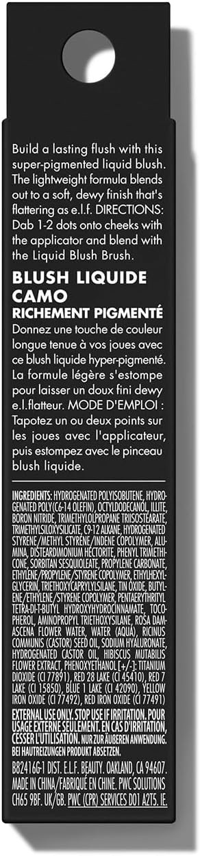 e.l.f. Camo Liquid Blush, Long-Lasting Liquid Blush For High-Pigment Colour, Creates A Soft, Dewy Finish, Vegan & Cruelty-Free, Comin' In Hot Pink