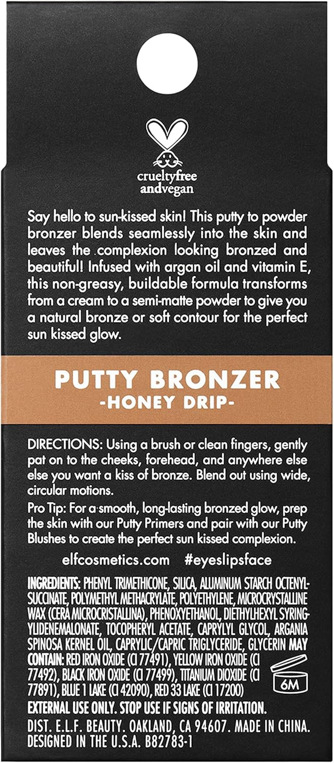 E.L.F. Putty Bronzer, Creamy & Highly Pigmented Formula, Creates A Long-Lasting Bronzed Glow, Infused With Argan Oil & Vitamin E, Honey Drip, 0.35 Oz (10G)