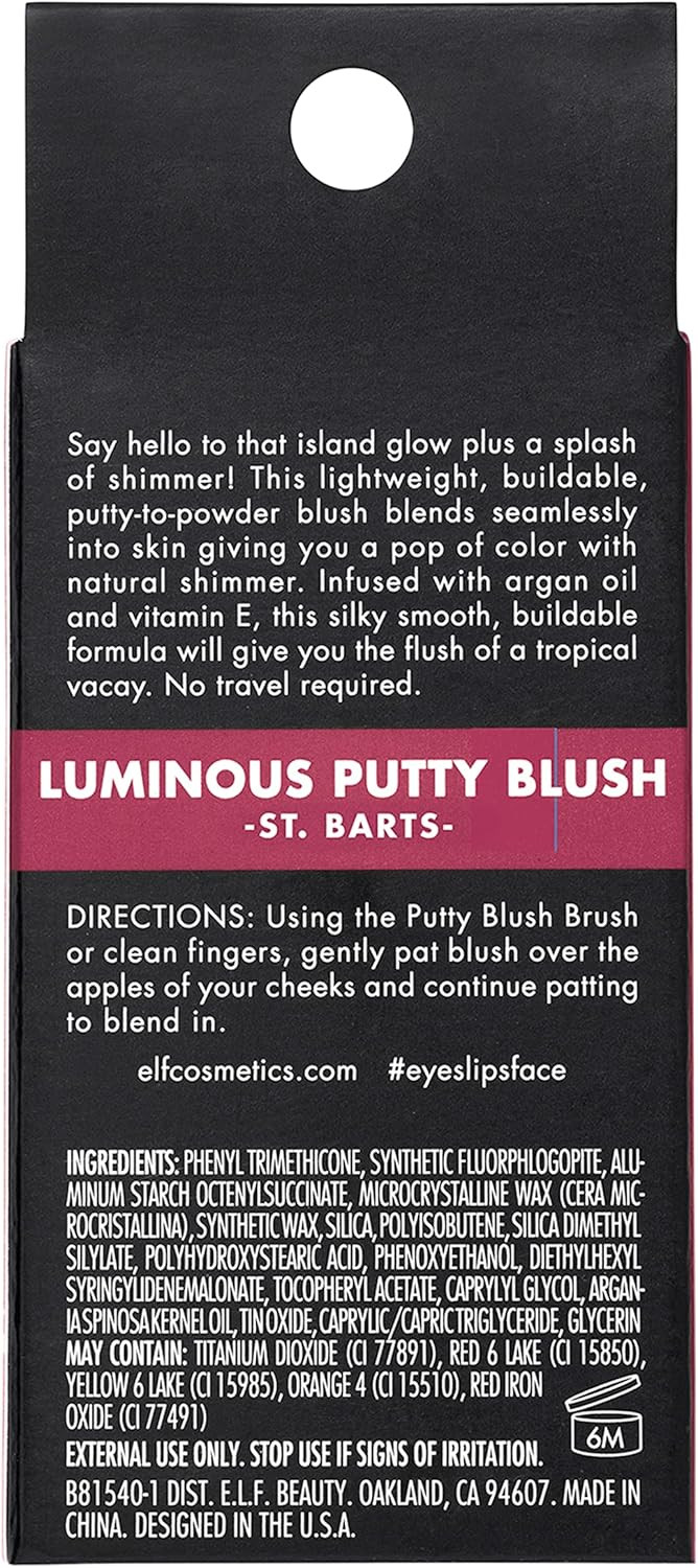 e.l.f. Luminous Putty Blush, Putty To Powder Blush With A Shimmer Finish, Lightweight, Buildable Formula, St. Barts