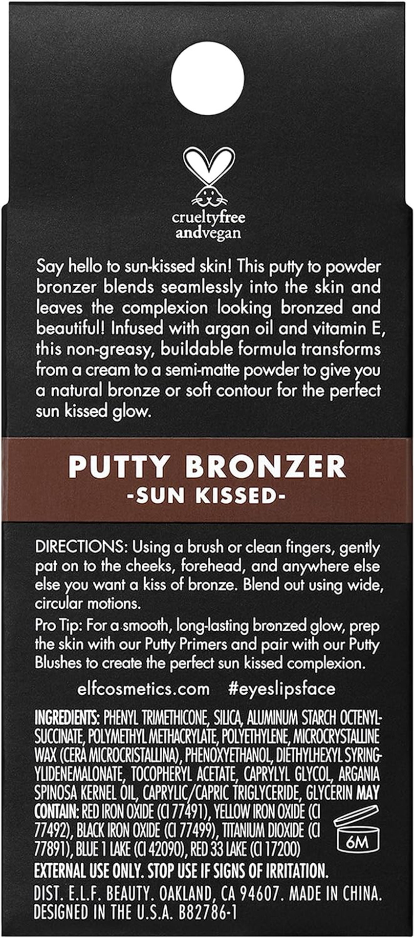 e.l.f. Putty Bronzer, Creamy & Highly Pigmented Formula, Creates a Long-Lasting Bronzed Glow, Infused with Argan Oil & Vitamin E, Sun Kissed, 0.35 Oz (10g)