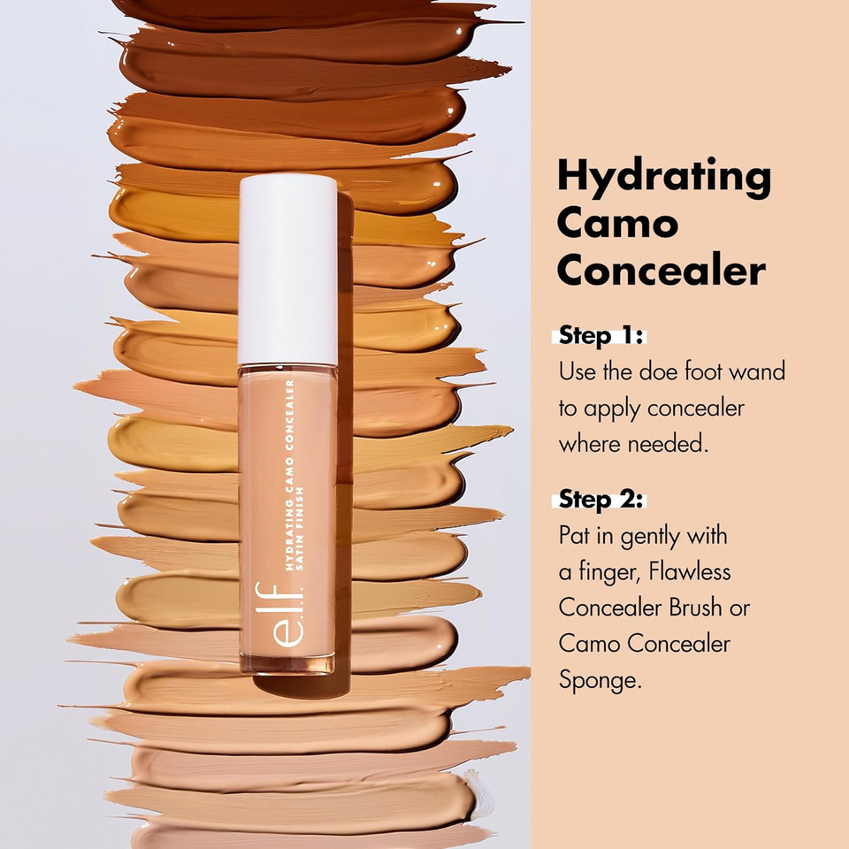 e.l.f. Cosmetics Hydrating Camo Concealer, Crease-Proof Full Coverage, Satin Finish, Conceals, Corrects & Highlights, Rich Ebony, 0.203 Fl Oz (6mL)