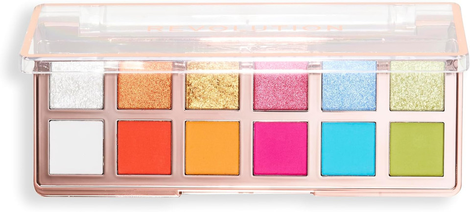 Revolution, The Vibrant Icon Brights Palette, 12 Pigmented Cream, Matte & Shimmer Makeup Shades, Blendable & Compact Formula, Vegan & Cruelty-Free