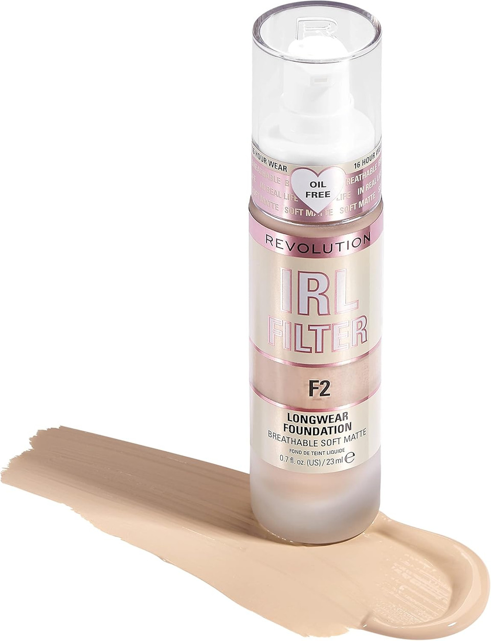 Makeup Revolution, IRL Filter, Longwear Foundation, Medium to Full Coverage, Matte Finish, 16 Hour Wear, F3, Fair to Light Skin Tones, 23ml