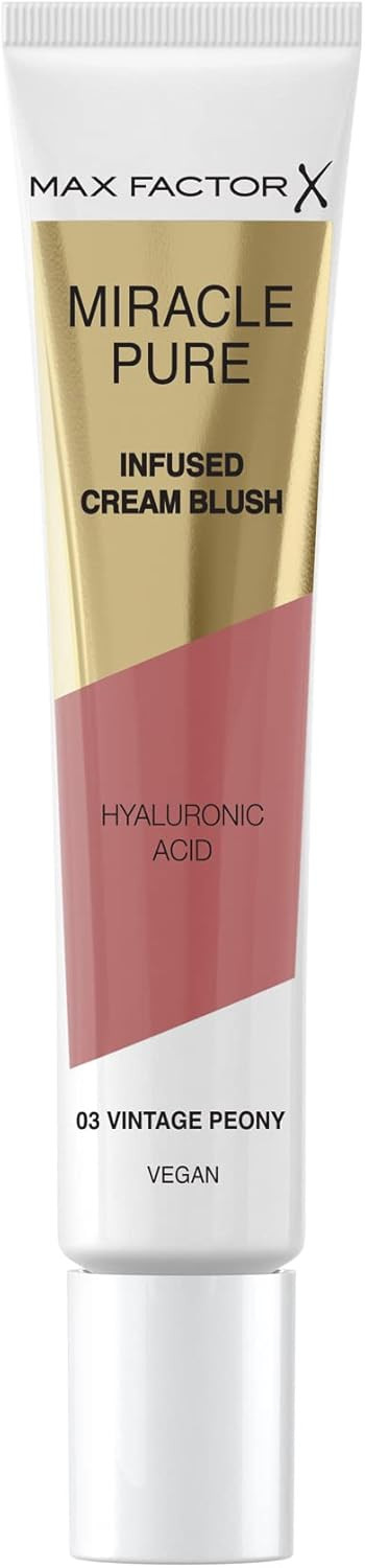 Max Factor Miracle Pure Cream Blush 02 Sunlit Coral, Moisturising, Plumps & Hydrates, Buildable Glow, Infused with Hyaluronic Acid & Squalene, Fresh & Healthy Looking Skin, 100% Vegan