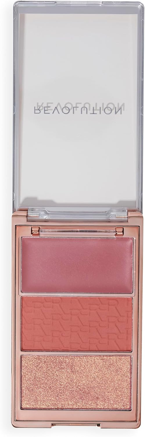 Revolution, Blush Icon Palette, Cream & Pressed Powder Blusher, Highly Pigmented, Face Palette, Vegan & Cruelty-Free, 3 Shades, Aura Points Rose