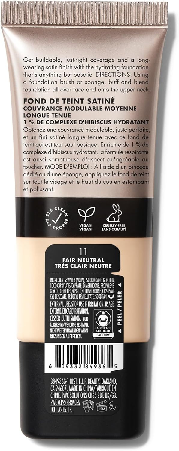 e.l.f. Soft Glam Foundation, Medium Coverage, Long-Lasting & Buildable Foundation For A Smooth, Satin Finish, Vegan & Cruelty-Free, 33 Medium Warm