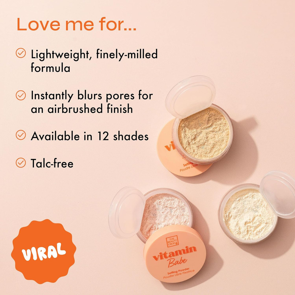 The Beauty Crop Vitamin Babe Setting Powder - Talc-Free Loose Powder for Flawless Finish - Banana Lite Shade - 0.35 oz