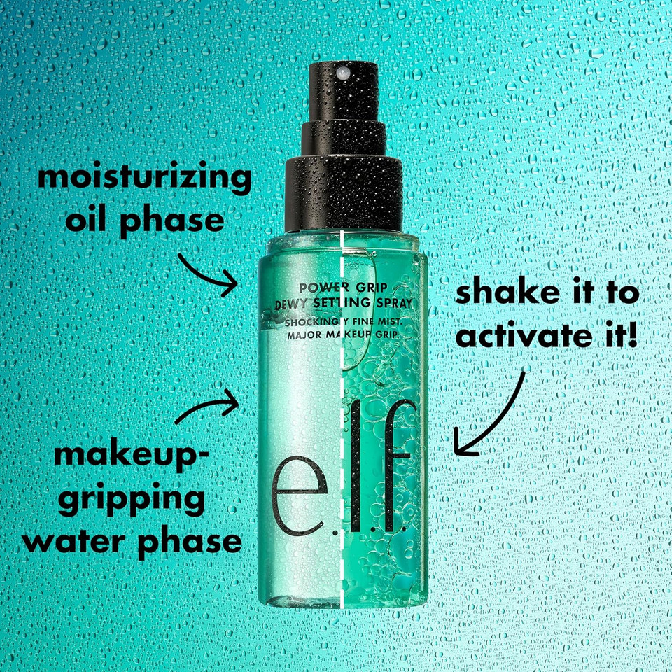 e.l.f. Power Grip Dewy Setting Spray, Long-Lasting Formula, Grips Makeup For A Hydrated, Dewy Finish, Vegan & Cruelty-Free