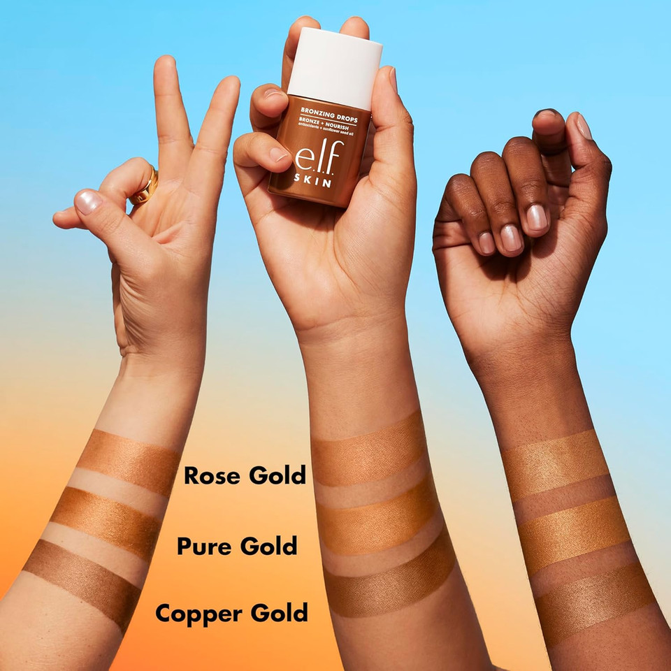 E.L.F. Skin Bronzing Drops, Liquid Bronzer For Face & Skin, Creates A Sun-Kissed Glow, Infused With Vitamin E, Vegan & Cruelty-Free, Copper Gold