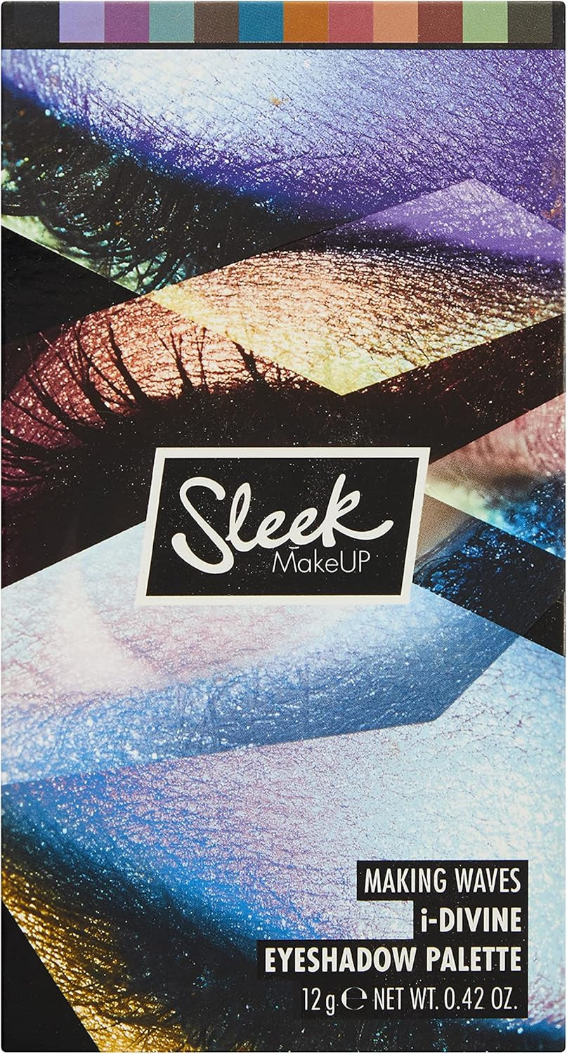 Sleek MakeUP i-Divine Eyeshadow Palette, 12 Shades in a Mix of Matte, Shimmer, Foil and Due-Chrome, Blendable and Highly Pigmented, Making Waves