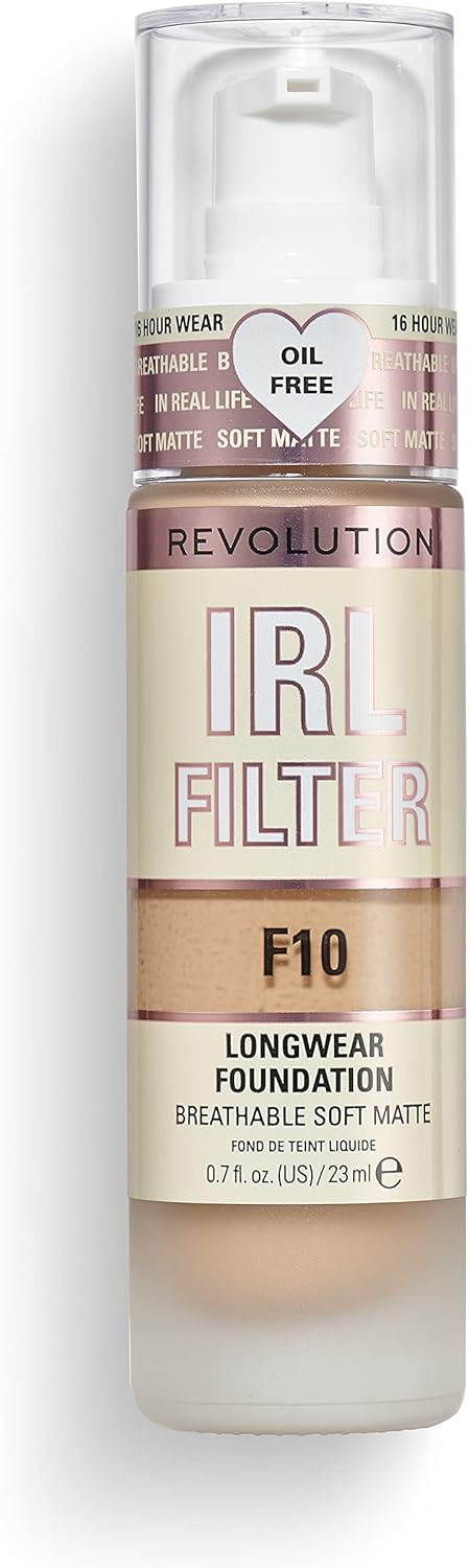 Revolution Beauty London IRL Filter, Longwear Foundation, Medium to Full Coverage, Matte Finish, 16 Hour Wear, F10, Tan Skin tones, 23ml