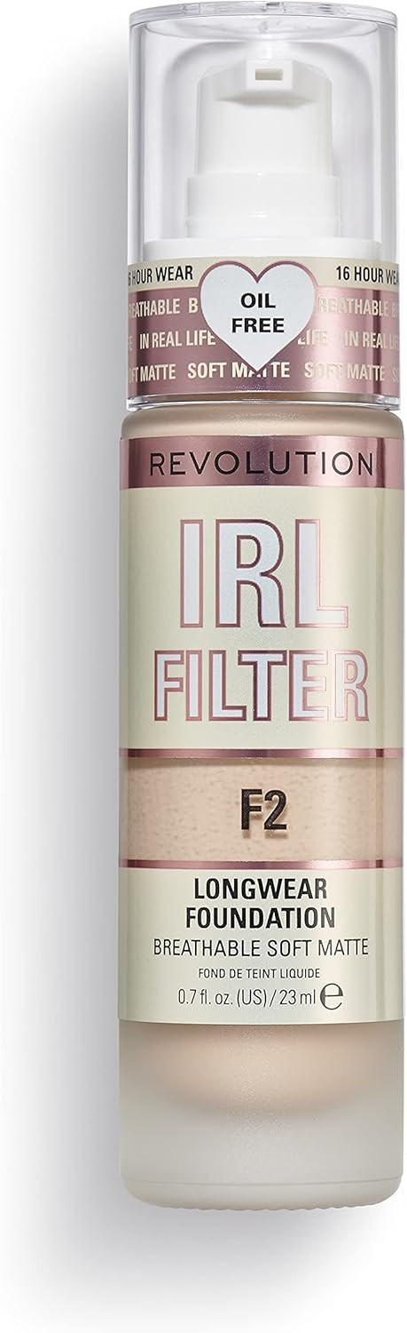 Makeup Revolution IRL Filter, Longwear Foundation, Medium to Full Coverage, Matte Finish, 16 Hour Wear, F18, Dark Skin Tones, 23ml
