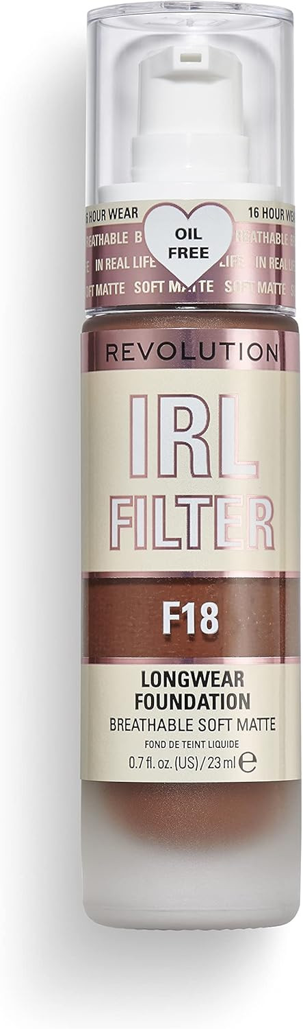 Makeup Revolution IRL Filter, Longwear Foundation, Medium to Full Coverage, Matte Finish, 16 Hour Wear, F12.5, Medium/Dark Skin Tones, 23ml