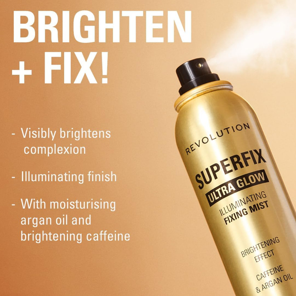 Revolution Superfix Glow Fixing Mist, Makeup Setting Spray, Radiant Finish, Long Lasting Hold, Vegan & Cruelty-Free, 150ml