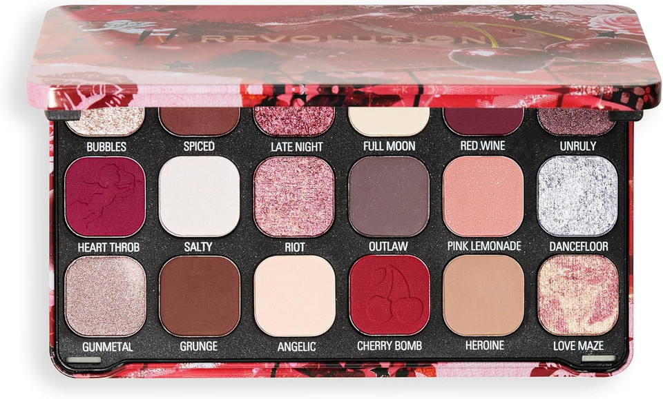 Revolution Beauty, Forever Flawless Eyeshadow Palette, 18 Pigmented Makeup Shades of Mattes & Shimmers, Vegan & Cruelty-Free, Cherry Rebel Red Revolution Beauty, Forever Flawless Eyeshadow Palette, 18 Pigmented Makeup Shades of Mattes & Shimmers, Vegan & Cruelty-Free, Cherry Rebel Red
