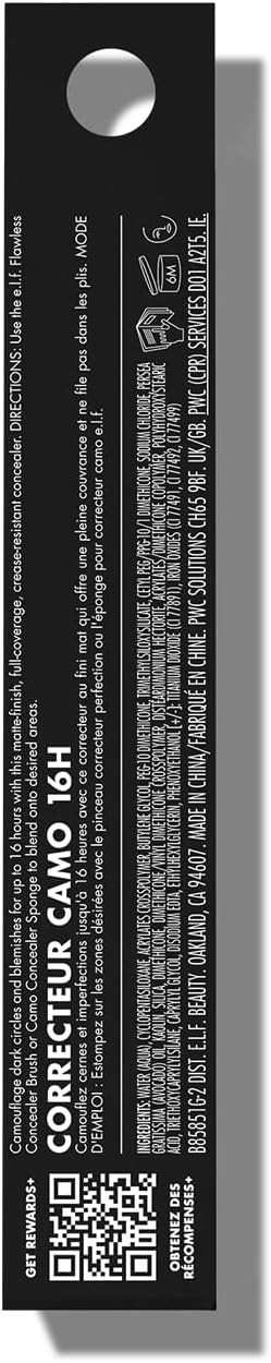 e.l.f.16HR Camo Concealer Full Coverage Lightweight Conceals, Matte 6 Shades + 27 Colours Ideal for All Skin Types, 6ml, Rich Cocoa, 1 count